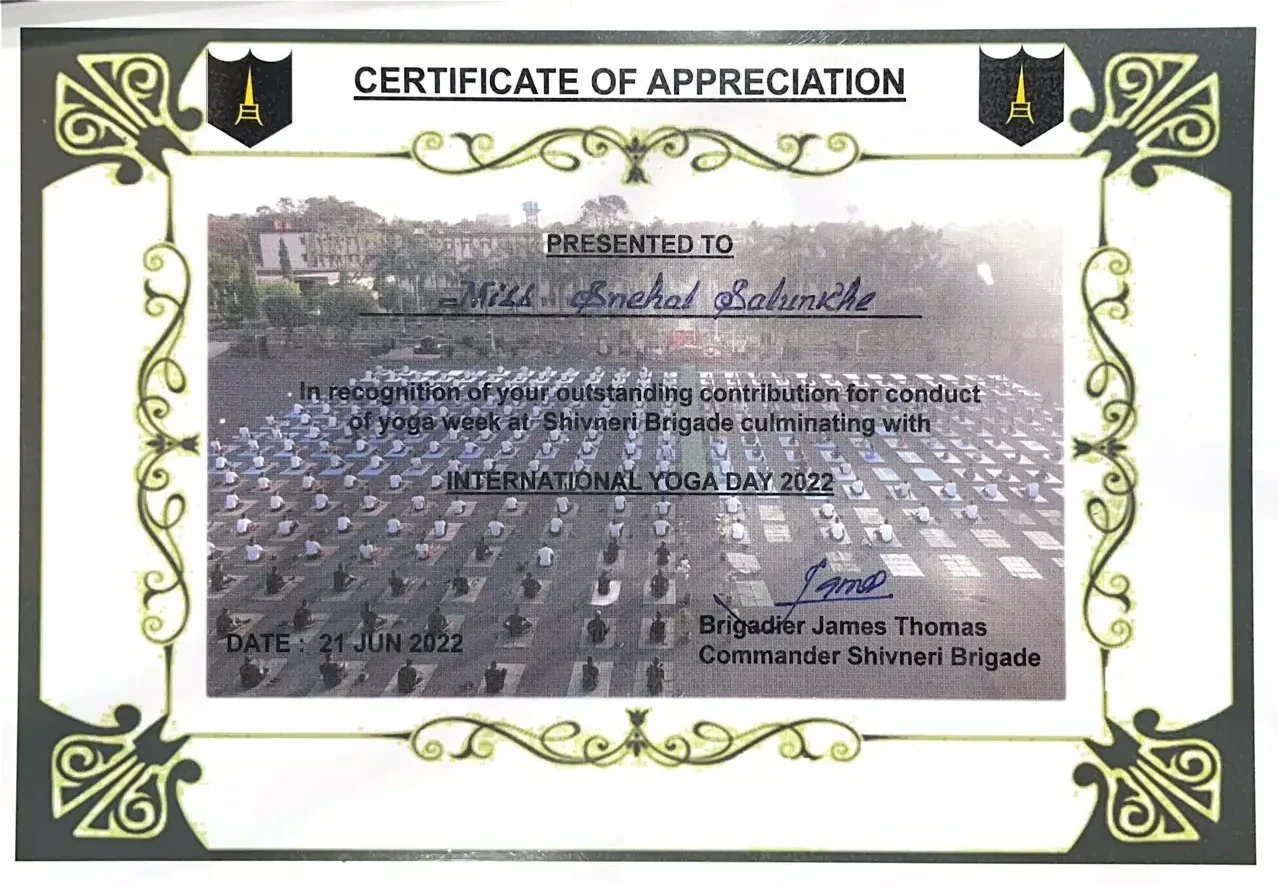 Army Camp Certificate for Snehal Salunkhe