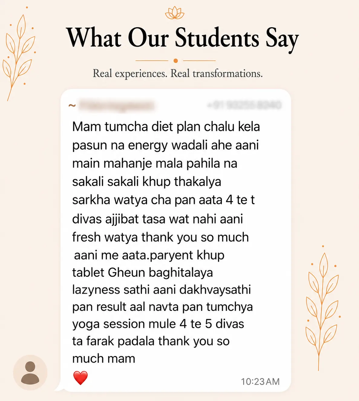 Snehyoga yoga class student review 4 Student review screenshot for Snehyoga online yoga classes and guided daily yoga practice 4