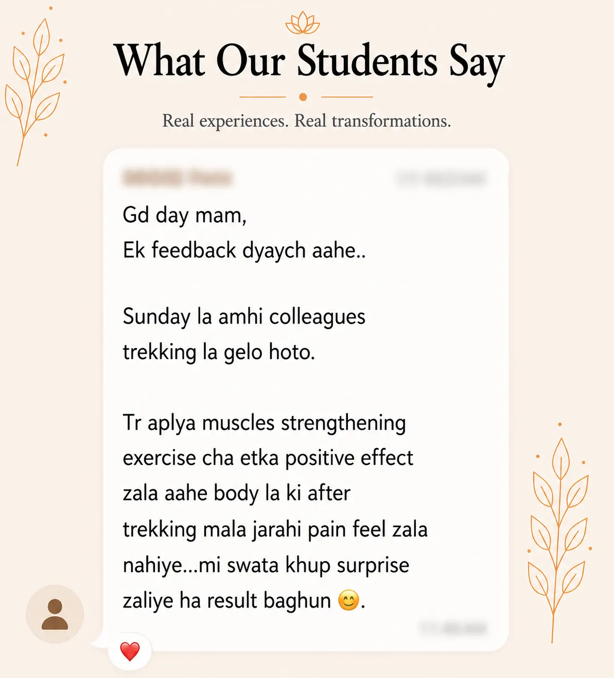 Snehyoga yoga class student review 5 Student review screenshot for Snehyoga online yoga classes and guided daily yoga practice 5