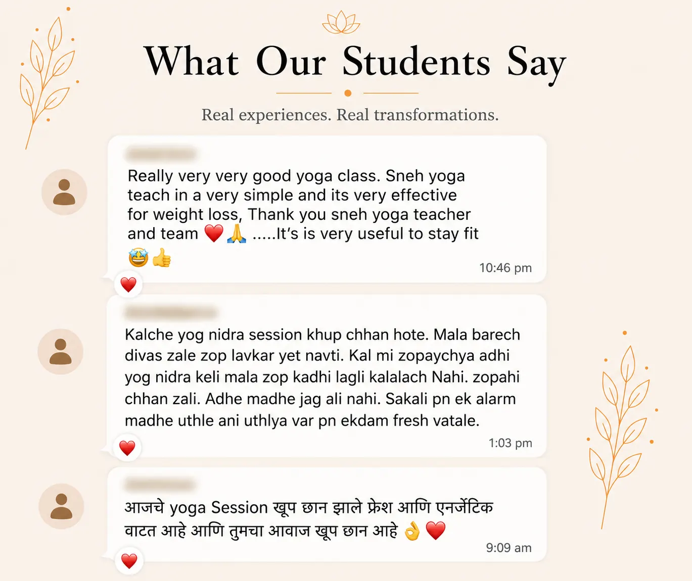 Snehyoga yoga class student review 7 Student review screenshot for Snehyoga online yoga classes and guided daily yoga practice 7